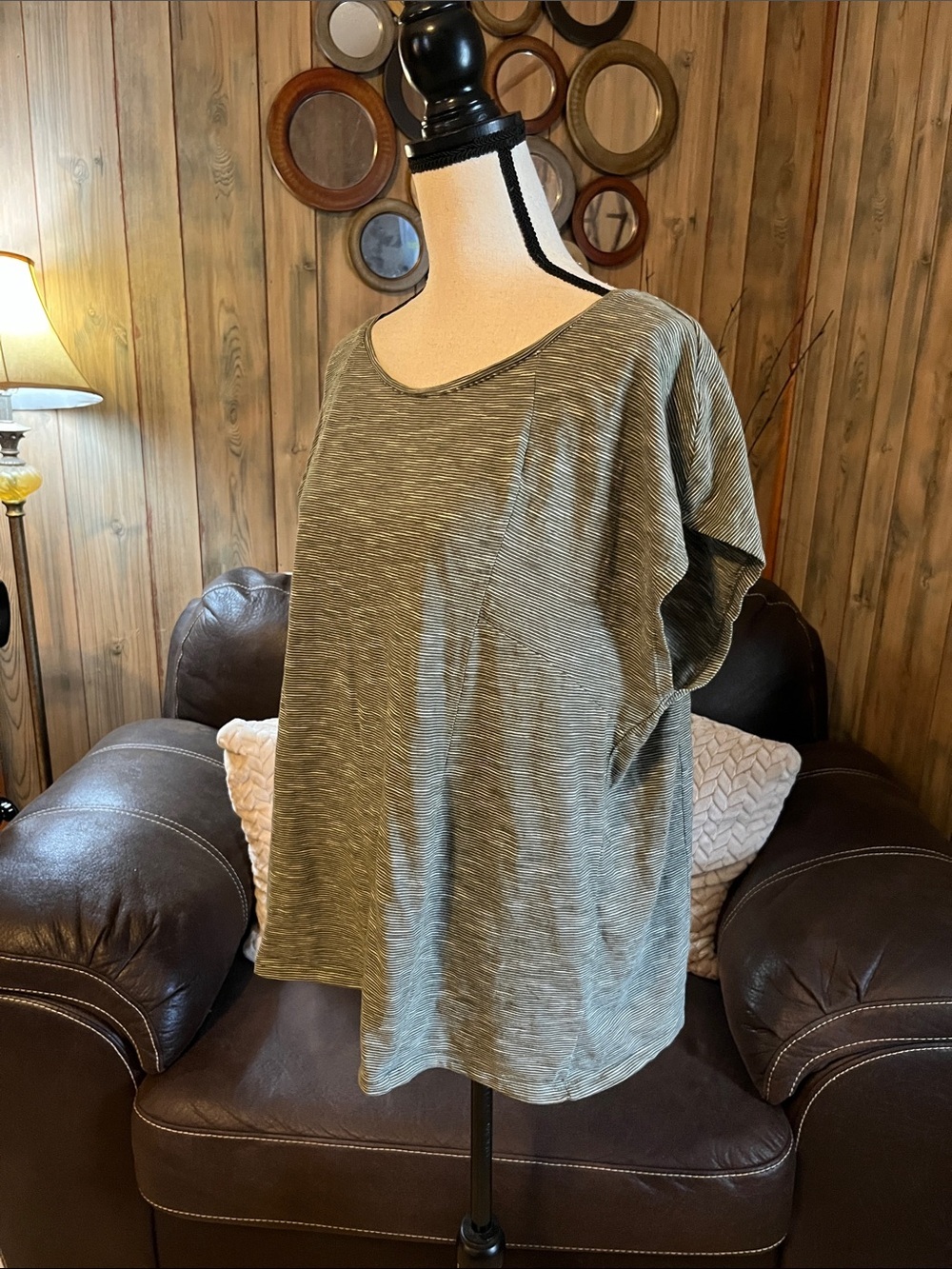 J. Jill Olive Green Scoop Neck Short Sleeve Top Cotton Casual Relaxed - Picture 3 of 8